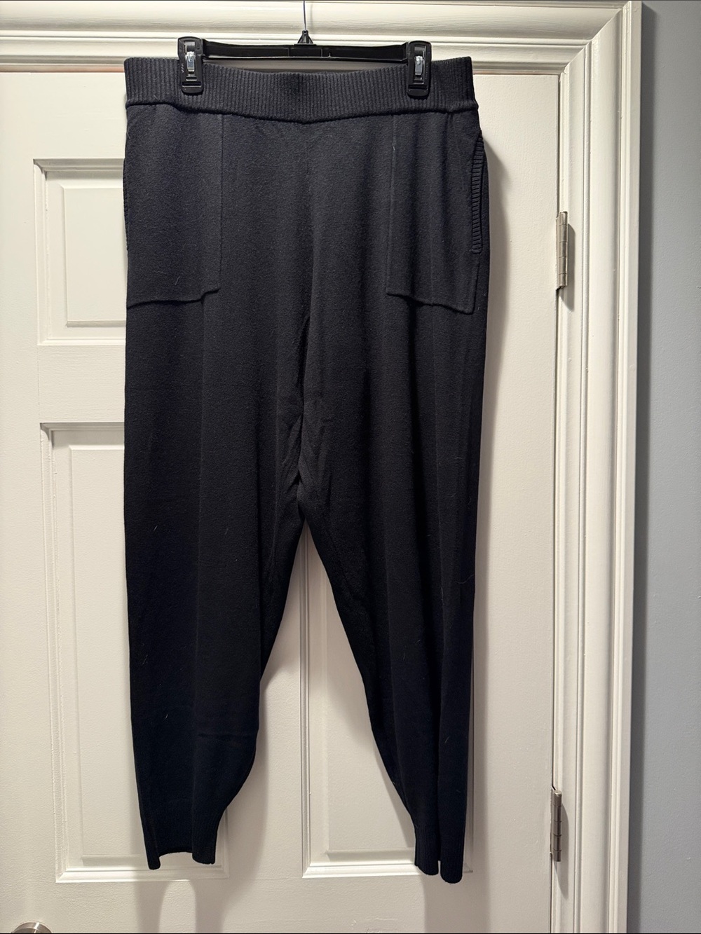 Women's Black sweater Knit Jogger Pants with Patch Pockets